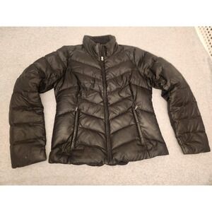 Eddie Bauer Jacket Womens Small Black EB 550 Goose Down Puffer Quilted Full Zip